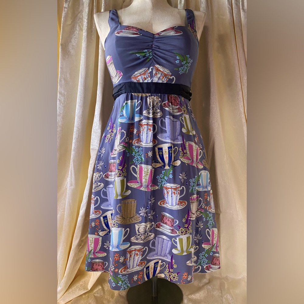 Whimsical Anthropologie Silk Teacup Dress | Alice in Wonderland Vibe